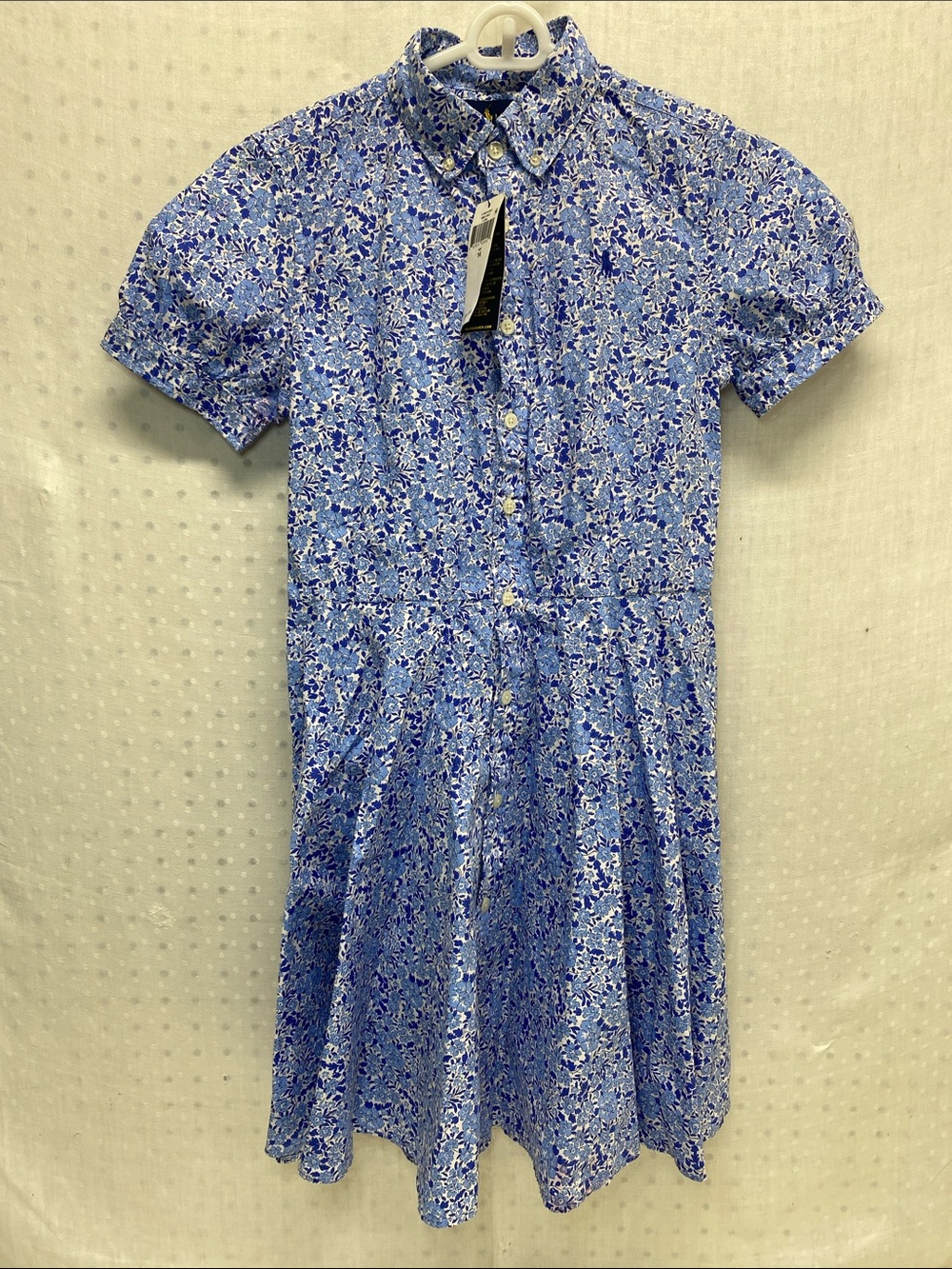 Ralph Lauren Blue Floral Preppy Ditzy Button-Front Shirt Dress New W/Flaws